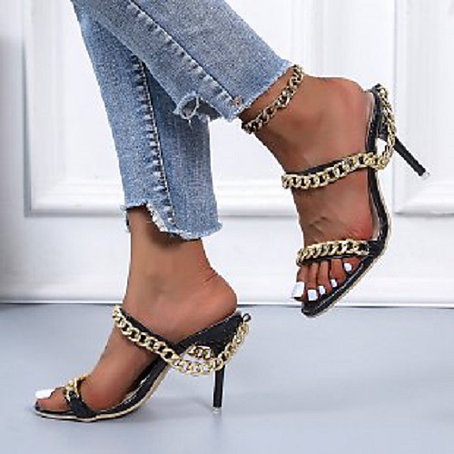 

Women's Sandals Stiletto Heel Round Toe PU Solid Colored Red Black