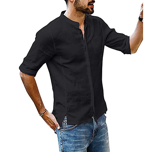 

Men's Shirt Solid Colored Button-Down Half Sleeve Casual Tops Casual Fashion Breathable Comfortable Standing Collar Gray Khaki Black