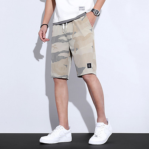 

Men's Sporty Casual / Sporty Quick Dry Breathable Soft Daily Sports Chinos Shorts Pants Camouflage Knee Length Drawstring Pocket Elastic Waist Black Khaki Green