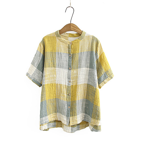 

Women's Plus Size Tops T shirt Plaid / Check Short Sleeve Round Neck Blue Yellow Black Big Size XL 2XL 3XL 4XL