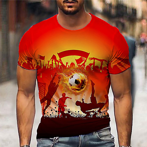 

Men's Tee T shirt Shirt 3D Print Graphic Prints Football Print Short Sleeve Daily Tops Casual Designer Big and Tall Red