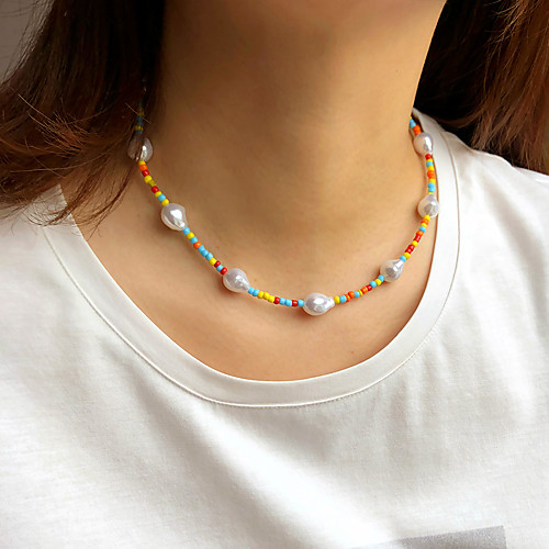 

Women's Beaded Necklace Beads Colorful Holiday Casual / Sporty Cute Imitation Pearl Glass Alloy Rainbow 41 cm Necklace Jewelry 1pc For Gift Prom Birthday Party Beach Festival