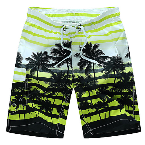 

Men's Sporty Casual / Sporty Breathable Soft Holiday Beach Shorts Swim Trucks Pants Stripe Leaf Short Drawstring Elastic Waist Blue Red Yellow Orange