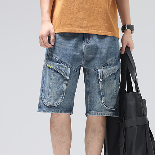

Men's Stylish Sporty Casual / Sporty Streetwear Comfort Daily Sports Jeans Shorts Pants Solid Color Knee Length Pocket Blue