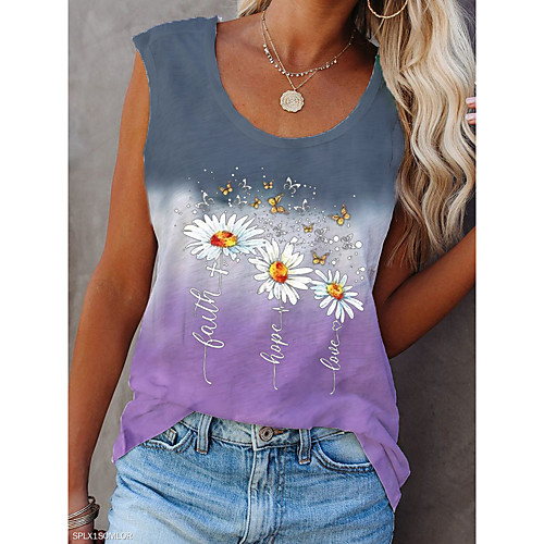 

Women's Floral Theme Butterfly Tank Top Floral Butterfly Daisy Print Round Neck Basic Streetwear Tops Blue Purple Blushing Pink