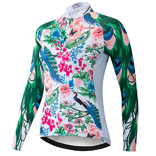

21Grams Women's Long Sleeve Cycling Jersey Summer Spandex Polyester Green Floral Botanical Bike Jersey Top Mountain Bike MTB Road Bike Cycling Quick Dry Moisture Wicking Breathable Sports Clothing
