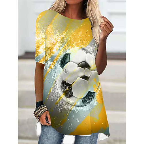 

Women's T Shirt Dress Tee Dress Short Mini Dress Yellow Khaki Orange Black Red Half Sleeve Striped Letter Print Fall Summer Round Neck Casual Holiday 2021 S M L XL XXL 3XL