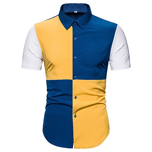 

Men's Shirt Patchwork Color Block Short Sleeve Casual Tops Casual Blue