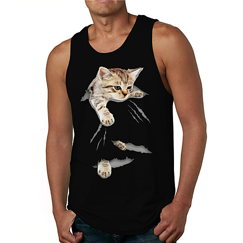 

Men's Tank Top Undershirt 3D Print Cat Graphic Prints Print Sleeveless Daily Tops Casual Designer Big and Tall White Blue Yellow