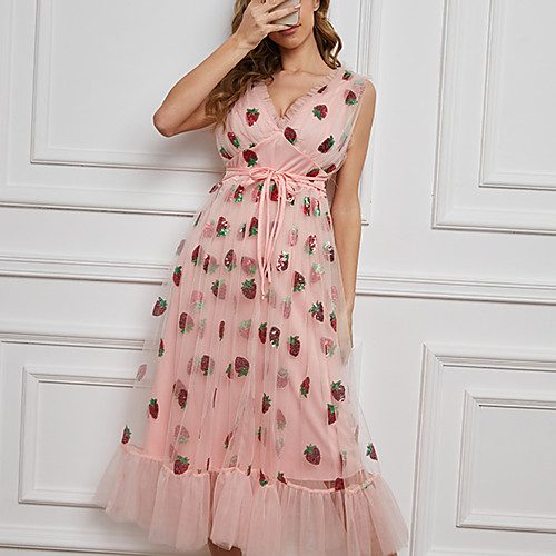 

A-Line Glittering Flirty Party Wear Prom Dress V Neck Sleeveless Knee Length Spandex Tulle with Lace Insert Appliques 2021