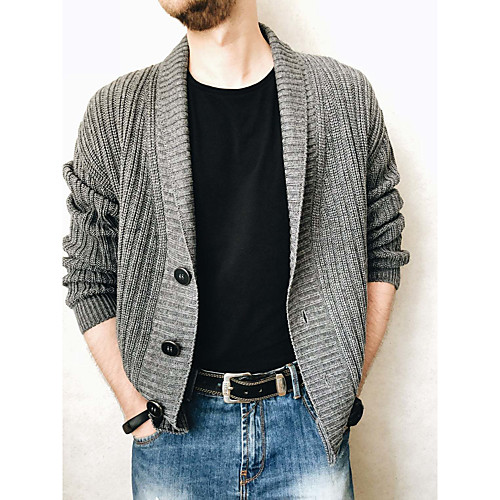 

Men's Unisex Vintage Style Basic Knitted Button Solid Color Cardigan Sweater Long Sleeve Plus Size Sweater Cardigans V Neck Shirt Collar Fall Winter Sillver Gray Gray Green Light Brown