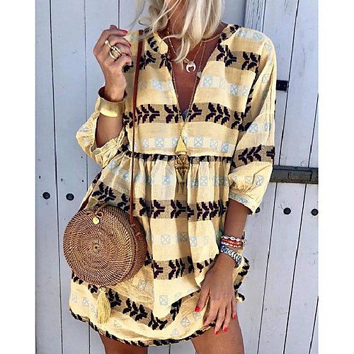 

Women's Shirt Dress Knee Length Dress Light Blue Yellow Light Purple Green Long Sleeve Stripes Smocked Spring Summer Casual Loose 2021 S M L XL XXL 3XL