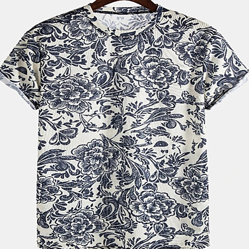 

Men's Tee T shirt 3D Print Floral Graphic Prints Print Short Sleeve Daily Tops Casual Designer Big and Tall White