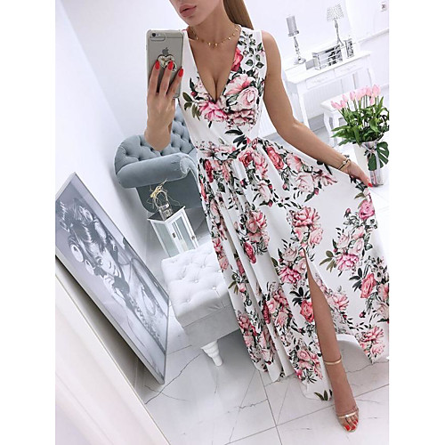 

2021 aliexpress wish amazon hot style summer v-neck chiffon printed bohemian dress women's clothing