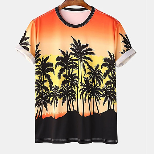 

Men's Tee T shirt 3D Print Graphic Prints Coconut Tree Print Short Sleeve Daily Tops Cotton Casual Designer Big and Tall Yellow