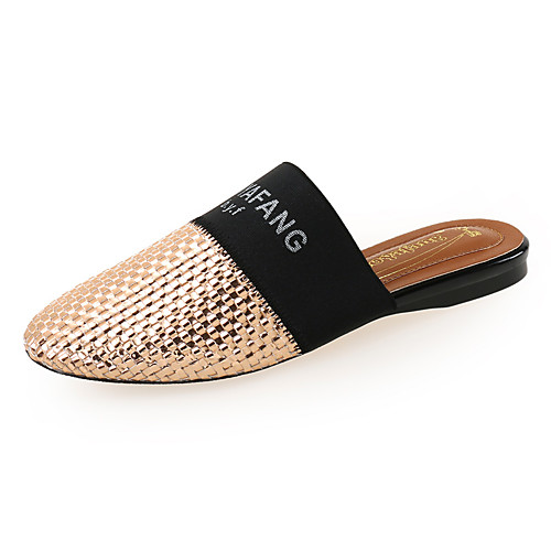 

Women's Clogs & Mules Flat Heel Closed Toe Faux Leather Color Block Gold Gray Silver