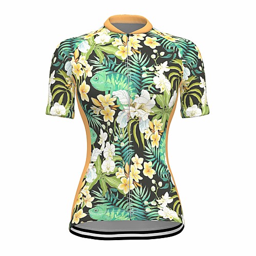 

21Grams Women's Short Sleeve Cycling Jersey Summer Spandex Green 3D Floral Botanical Bike Top Mountain Bike MTB Road Bike Cycling Quick Dry Moisture Wicking Sports Clothing Apparel / Stretchy