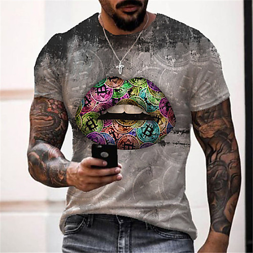 

Men's Tee T shirt 3D Print Graphic Prints Skull Mouth Print Short Sleeve Daily Tops Cotton Casual Designer Big and Tall Black / Gray Light Brown Gray