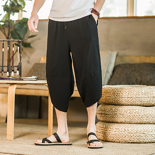 

Men's Casual / Sporty Chino Outdoor Sports Linen Slim Casual Sports Chinos Capri shorts Pants Solid Colored Calf-Length Sporty Gray Black Red / Summer / Drawstring / Elasticity