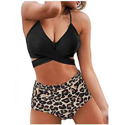 

Women's Bikini 2 Piece Swimsuit High Waist Wrap Solid Color Leopard Mei Hong Snake skin Purple Gray Swimwear Bathing Suits New Casual Sexy / Padded Bras / Beach