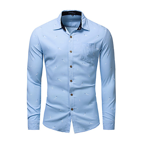 

Men's Shirt Feather Button-Down Long Sleeve Street Tops Cotton Business Casual Comfortable Blue Navy Blue