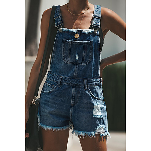 

Women's Casual / Daily 2021 Denim Blue Jumpsuit Solid Color