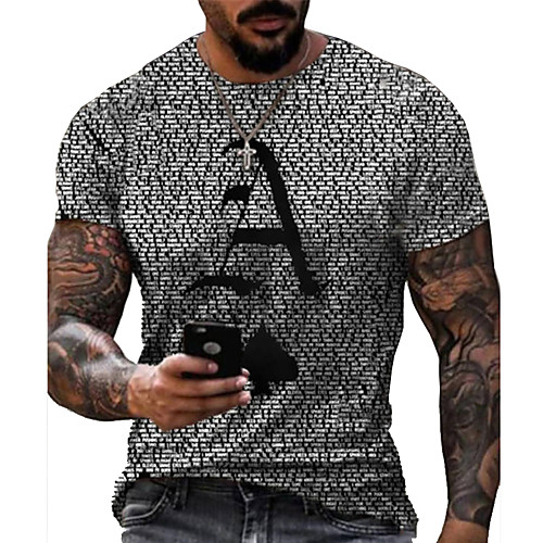 

Men's Tee T shirt 3D Print Map Graphic Prints Poker Print Short Sleeve Daily Tops Cotton Casual Designer Big and Tall Light gray Dark Gray Gray