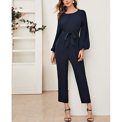 

Women's Ordinary Daily Wear Vacation Lace up Navy Blue Jumpsuit Solid Colored