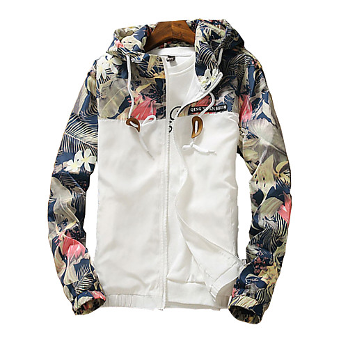 

Men's Jacket Street Fall Spring Regular Coat Regular Fit Casual Jacket Long Sleeve Color Block Patchwork Gray White