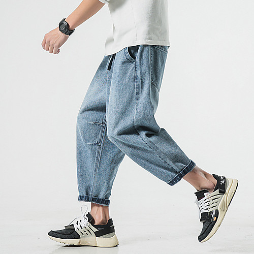 

Men's Stylish Sporty Casual / Sporty Streetwear Comfort Daily Sports Pants Jeans Trousers Pants Solid Color Full Length Drawstring Pocket Elastic Drawstring Design Blue