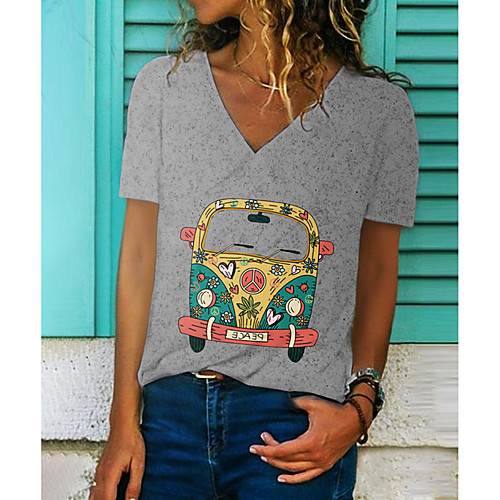 

Women's T shirt Tie Dye Graphic Prints Print V Neck Basic Tops Blue Yellow Green