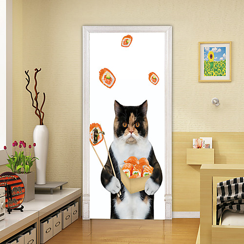 

2pcs Self-adhesive Creative Door Stickers Cat Living Room Diy Decoration Home Waterproof Wall Stickers That Like Salmon