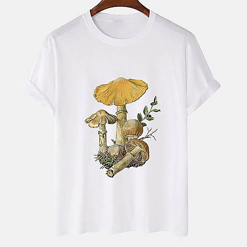 

Men's Unisex Tee T shirt Hot Stamping Graphic Prints Mushroom Plus Size Print Short Sleeve Casual Tops Cotton Basic Designer Big and Tall White Khaki