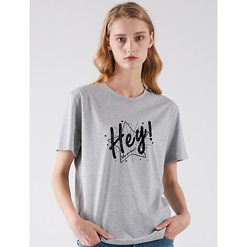 

Women's T shirt Letter Print Round Neck Basic Tops White Fuchsia Light gray
