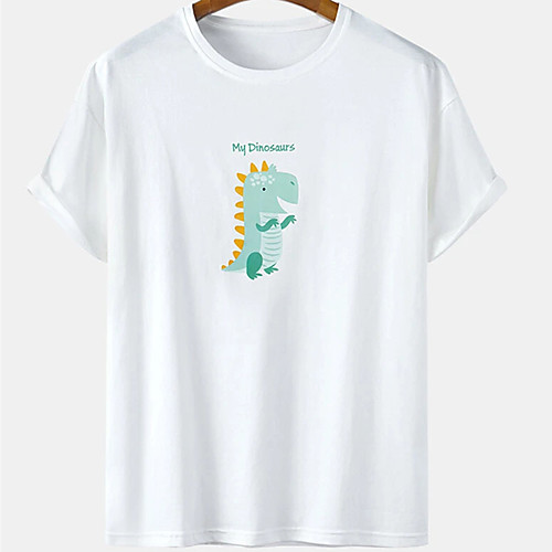 

Men's Unisex Tee T shirt Hot Stamping Graphic Prints Dinosaur Plus Size Print Short Sleeve Casual Tops Cotton Basic Designer Big and Tall White Black