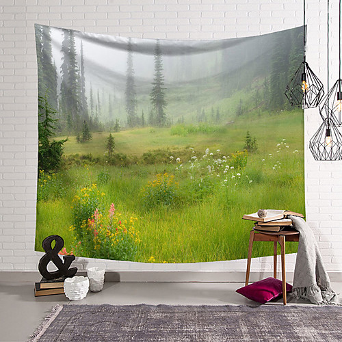 

Green forest Landscape Wall Tapestry Art Decor Blanket Curtain Hanging Home Bedroom Living Room Decoration Polyester