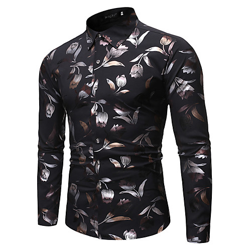 

Men's Shirt Other Prints Graphic Print Long Sleeve Party Tops Elegant Fashion Wine Black Navy Blue