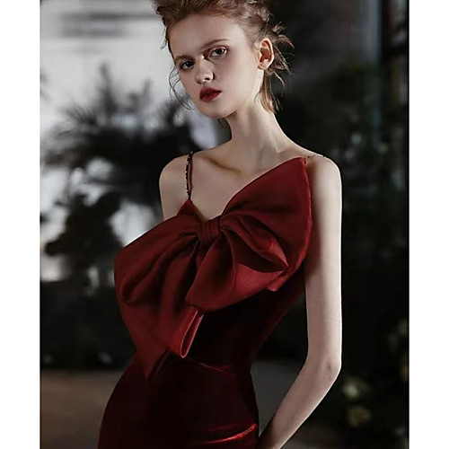

Mermaid / Trumpet Vintage Sexy Engagement Formal Evening Dress Strapless Sleeveless Sweep / Brush Train Velvet with Bow(s) Split 2021