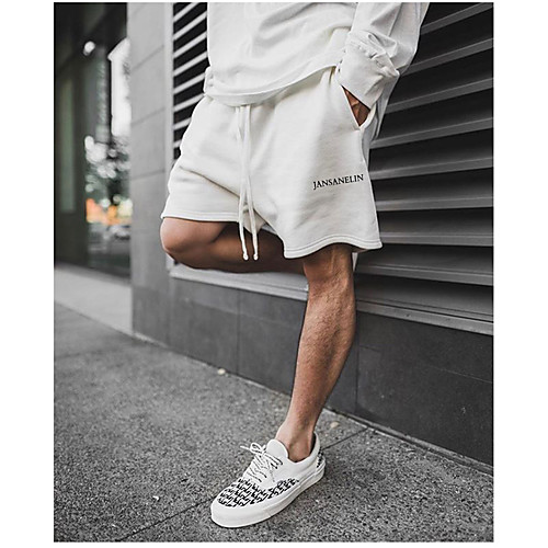 

Men's Casual / Sporty Athleisure Breathable Sports Cotton Daily Beach Chinos Shorts Pants Letter Short Drawstring Elastic Waist Yellow Gray White Black Red / Summer