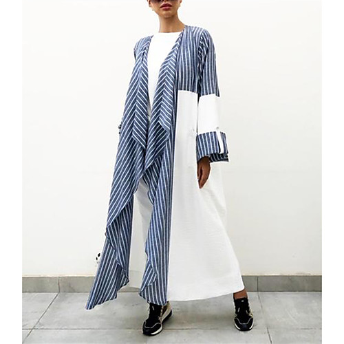 

Women's Coat Daily Wear Fall Winter Maxi Coat V Neck Regular Fit Casual Jacket Stripes Oversized White / Spring
