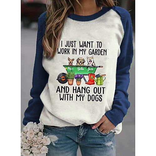 

Women's Sweatshirt Pullover Dog Text Animal Patchwork Print Casual Daily Sports Hot Stamping Sportswear Streetwear Hoodies Sweatshirts Loose White