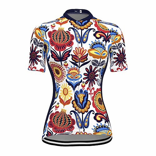 

21Grams Women's Short Sleeve Cycling Jersey Summer Spandex White Floral Botanical Bike Top Mountain Bike MTB Road Bike Cycling Sports Clothing Apparel / Stretchy / Athleisure