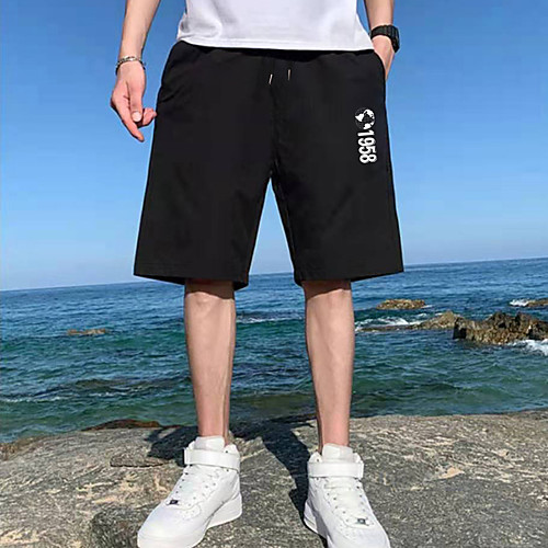 

Men's Shorts Sports Casual Daily Shorts Pants Letter Short Drawstring Pocket Print Black