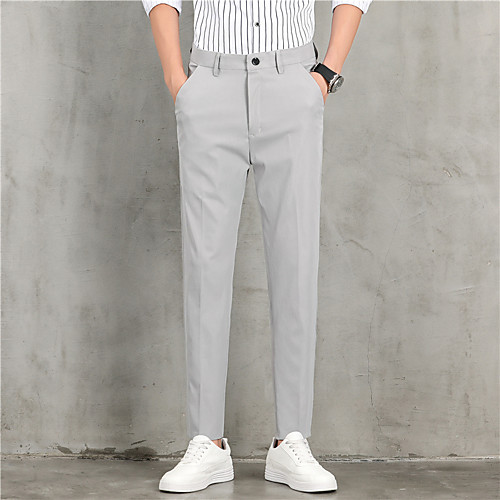 

Men's Chino Soft Going out Work Pants Chinos Pants Solid Color Ankle-Length Black Light Grey Dark Gray Navy Blue