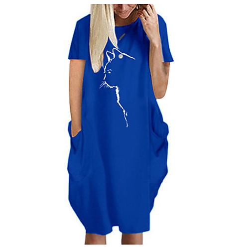 

Women's T Shirt Dress Tee Dress Knee Length Dress Blue Yellow Fuchsia Gray Green White Black Short Sleeve Animal Spring Summer Round Neck Casual Oversized 2021 S M L XL XXL 3XL 4XL 5XL