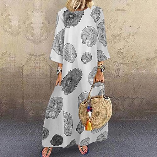 

Women's Swing Dress Maxi long Dress dark brown White Black Red 3/4 Length Sleeve Print Floral Print Spring Summer Charm Casual 2021 M L XL 2XL 3XL 4XL 5XL / Cotton / Cotton