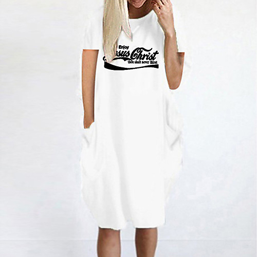 

Women's T Shirt Dress Tee Dress Knee Length Dress Blue Yellow Fuchsia Gray Green White Black Short Sleeve Letter Spring Summer Round Neck Casual Oversized 2021 S M L XL XXL 3XL 4XL 5XL