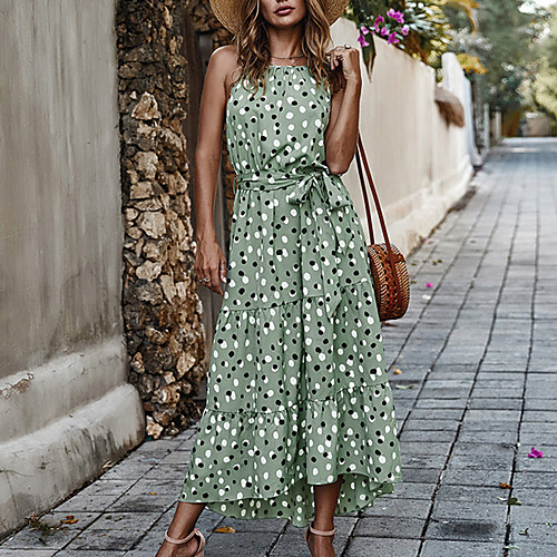 

Women's Strap Dress Midi Dress Creamy-white Blushing Pink Red Wine Light Green Dark Blue Sleeveless Pattern Summer Casual 2021 S M L XL