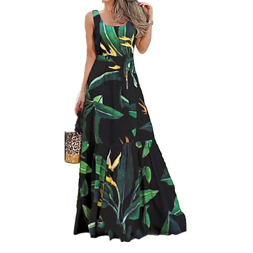 

Women's Swing Dress Maxi long Dress White Black Sleeveless Flower / Floral Spring Summer Casual 2021 S M L XL 2XL 3XL