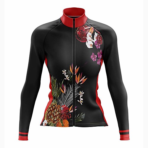 

21Grams Women's Long Sleeve Cycling Jersey Summer Spandex Black / Red Floral Botanical Bike Top Mountain Bike MTB Road Bike Cycling Sports Clothing Apparel / Stretchy / Athleisure